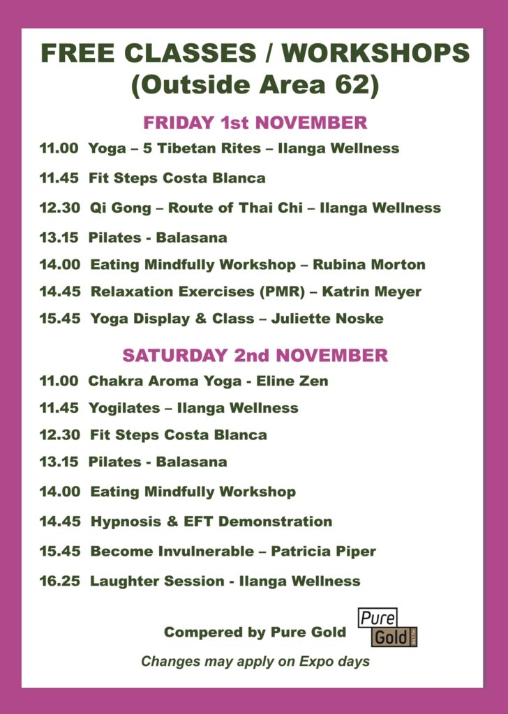 Classes and Workshops at the lifestyle show November 2019 - Altea